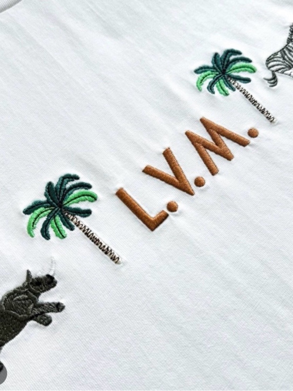 Louis Vuitton White L.V.M. Palm & Animal Motif Tee - Picture 5 of 6